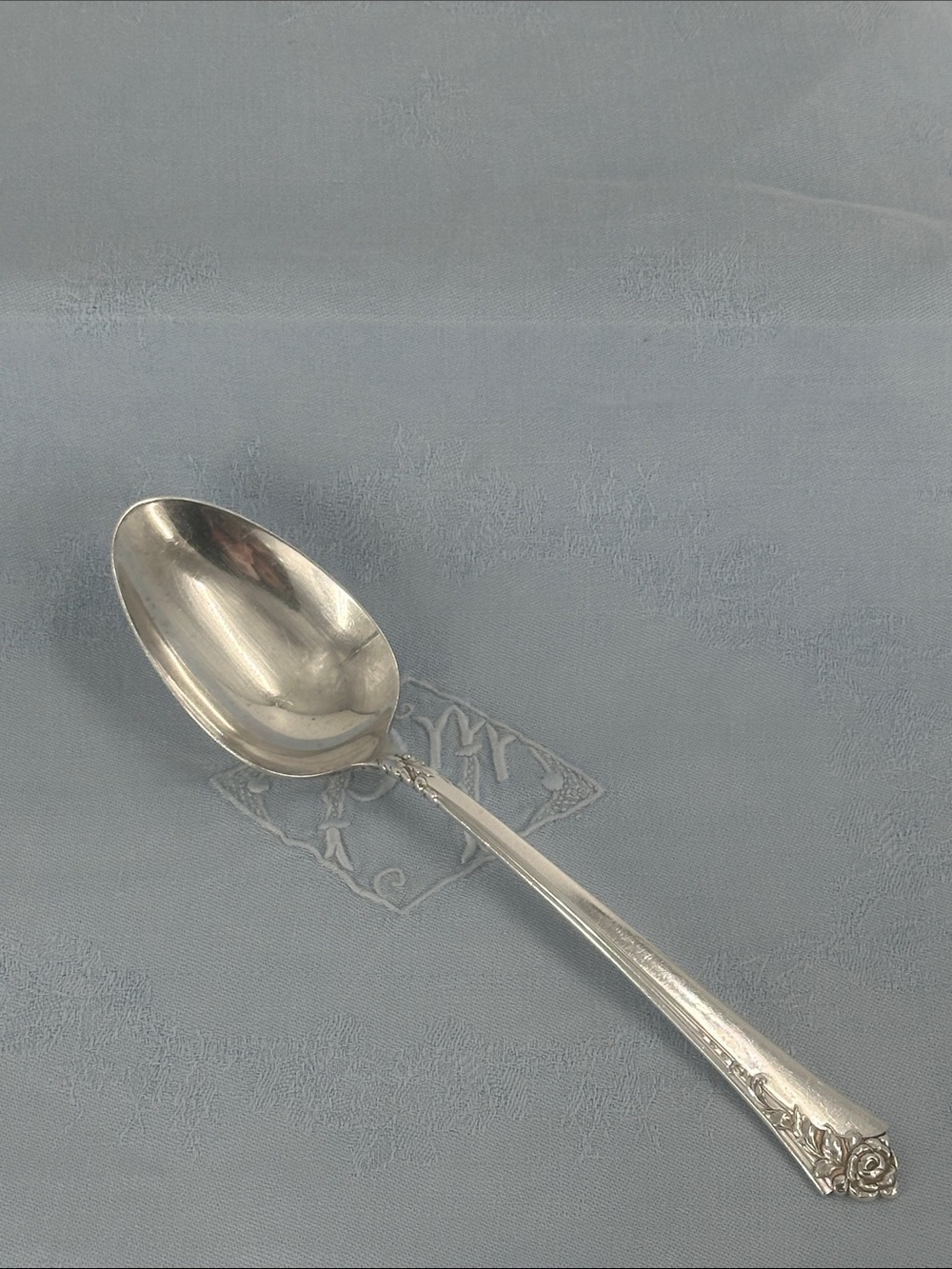 Damask Rose Heirloom Sterling Silver Serving Spoon 8.25"